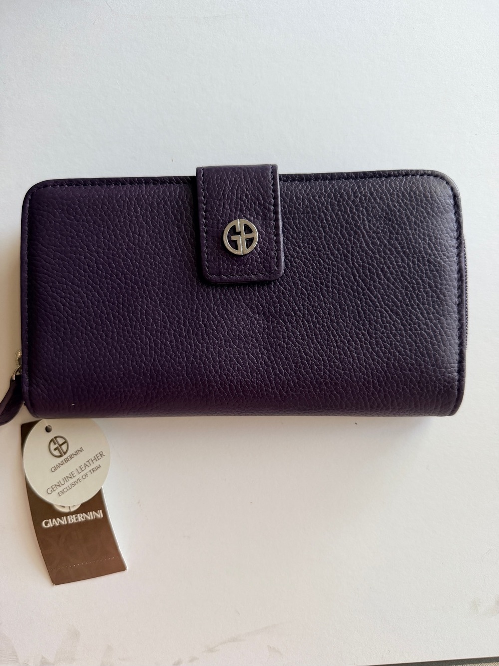 Giani Bernini Deep Purple Pebbled Leather Zip Wallet
